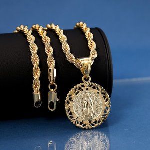 Virgin Mary 14k 20" Gold Necklace